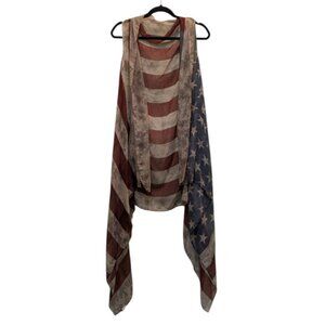 United States Flag Open Front Duster‎ Vest Shawl Distressed